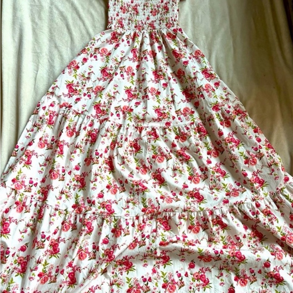 Altar'd State White Maxi Dress with Pink Floral Print